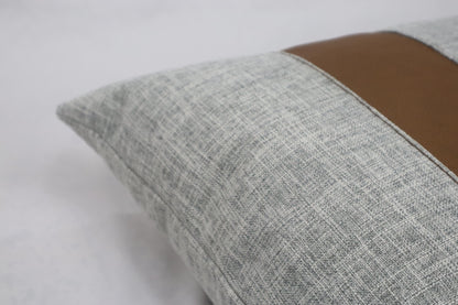 Cojín Gris Textil y Piel Genuina Café