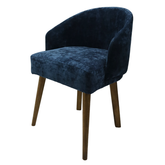 Silla Bernal | Asiento y Respaldo Textil azul terciopelo, con base de madera Haya Alemana